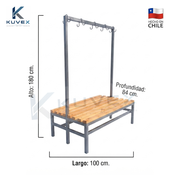 Banca de Camarín con Doble Colgador 100 cm